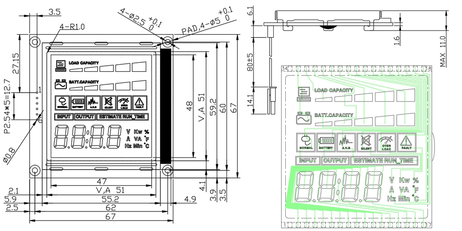 Inverter LCD Screens Solar Power Htn Negative Screen Monochrome 7 Segment UPS Solar Power LCD Display